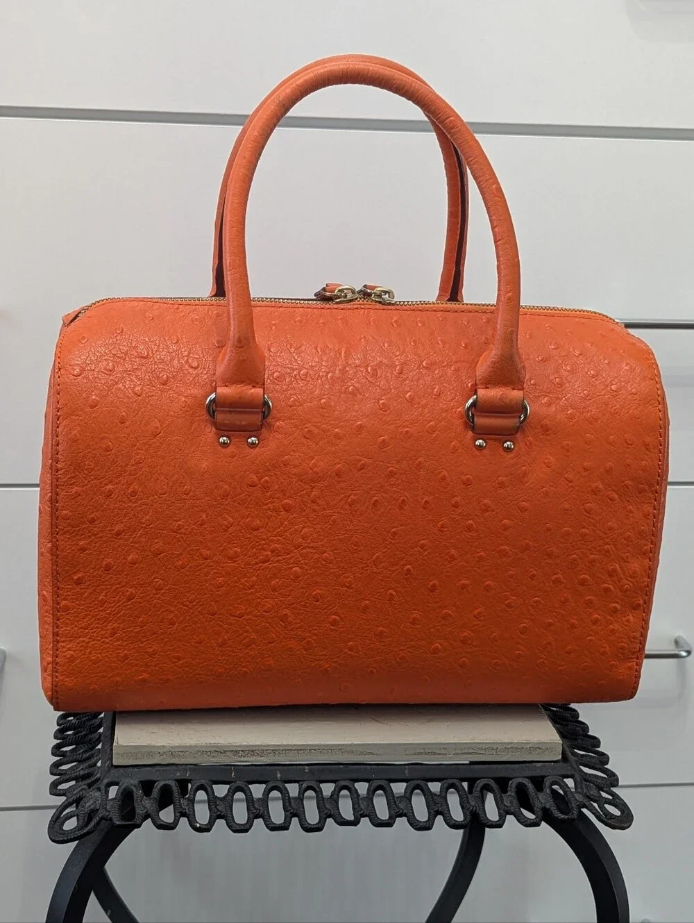 Kate Spade Structured Ostrich Orange Satchel Handbag